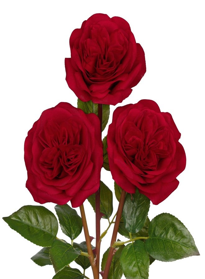 Arborus Artificial Roses - Set of 3 Long-Stem Real Touch Silk Rose, 24.4" Faux Flowers for Home Decor, Wedding Bouquets, Centerpieces & Floral Arrangements - Lifelike Red Fake Roses - Image 1